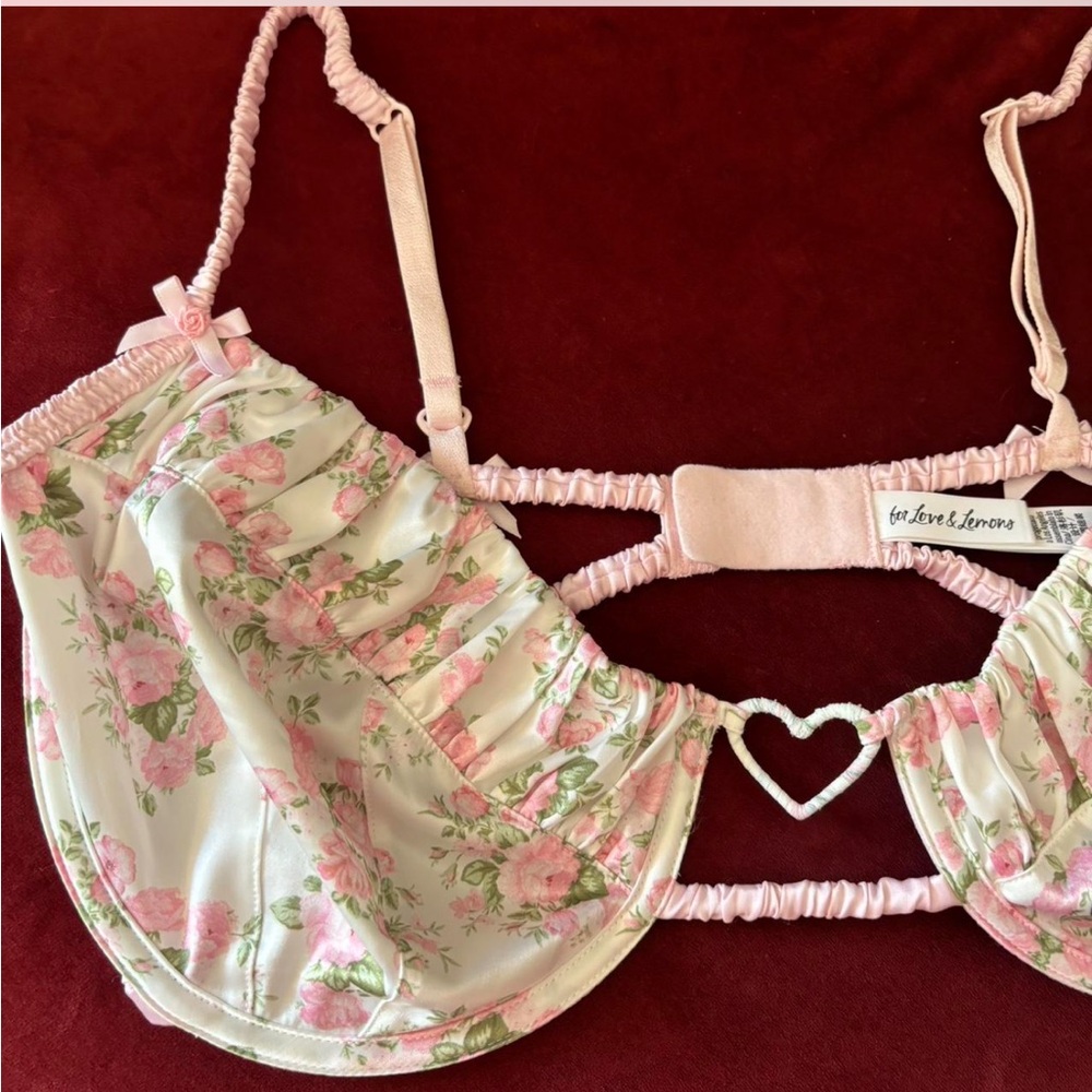 For Love & Lemons pink & white floral bra 38DD - Picture 2 of 7